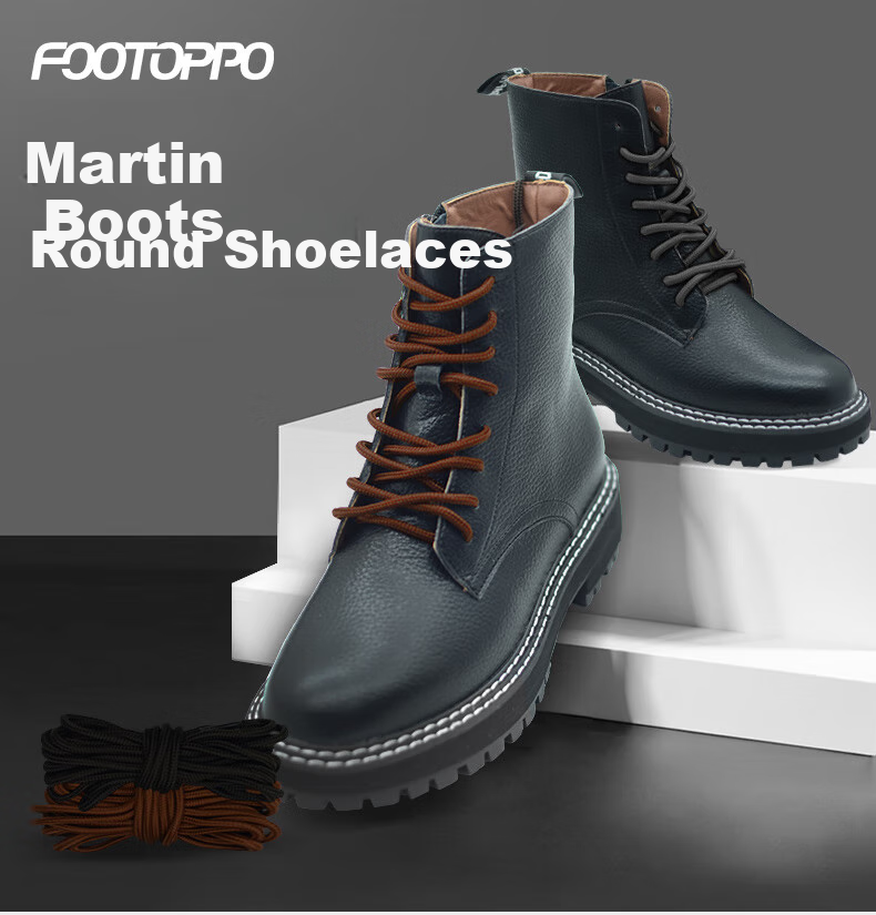 FOOTOPPO Martin Boots Lace, Black And Brown Round Combat Boots Laces for Men, Casual Leather Boots, Outdoor Hiking Shoe Laces, Round Thi 1