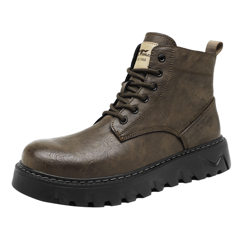 G.N.Shi Jia Men's Autumn Winter New Retro British Style Martin Boots Trendy Versatile Men's Work Boots Outdoor Motorcycle Leather Boots