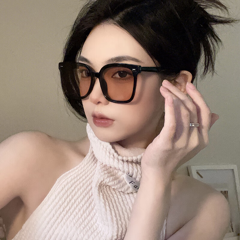 Boshide Sunglasses, Vintage Black Frame with Brown Square Lenses, Face-Slimming, High-End Ins Style, Black Frame with Brown Lenses 3