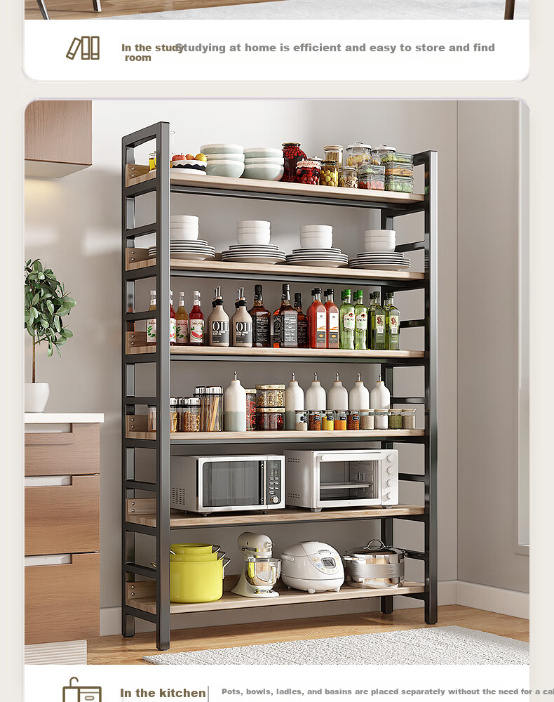 Milin Bookshelf Storage Rack, Floor-Standing Multi-Tier Organizer for Students And Home Use, Living Room Iron Art Bookcase Storage Shelf, Four-Tier White 80 14