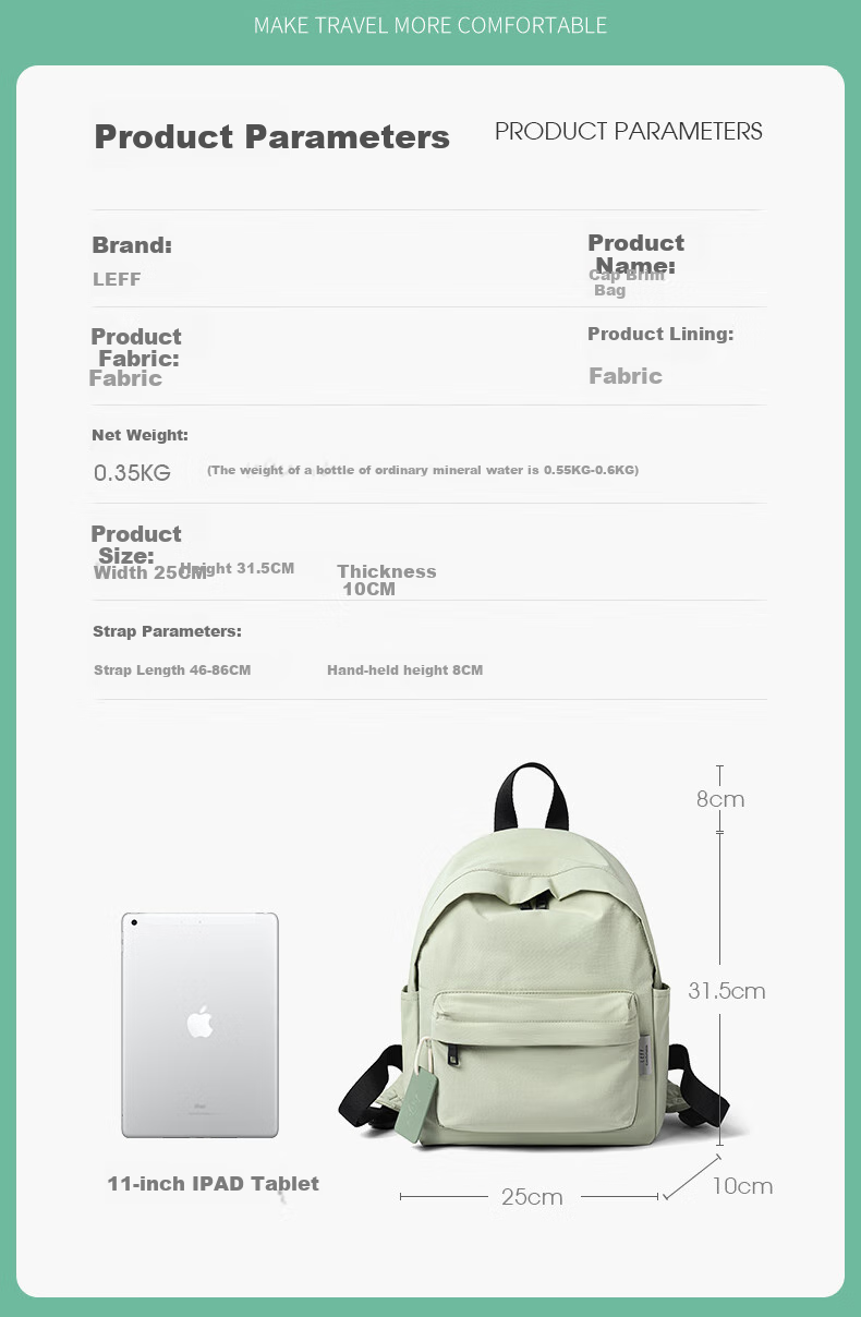 Laifu Outdoor Hat Brim Bag, Women's Casual Canvas Backpack for College Students, 11-Inch Fashionable Versatile Shoulder Bag 5