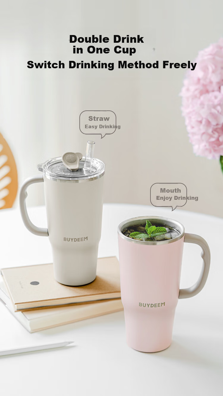 Buydeem Jumbo Straw Cup Large Capacity Ice Tumbler Stainless Steel Insulated Cup for Students and Car Use 4