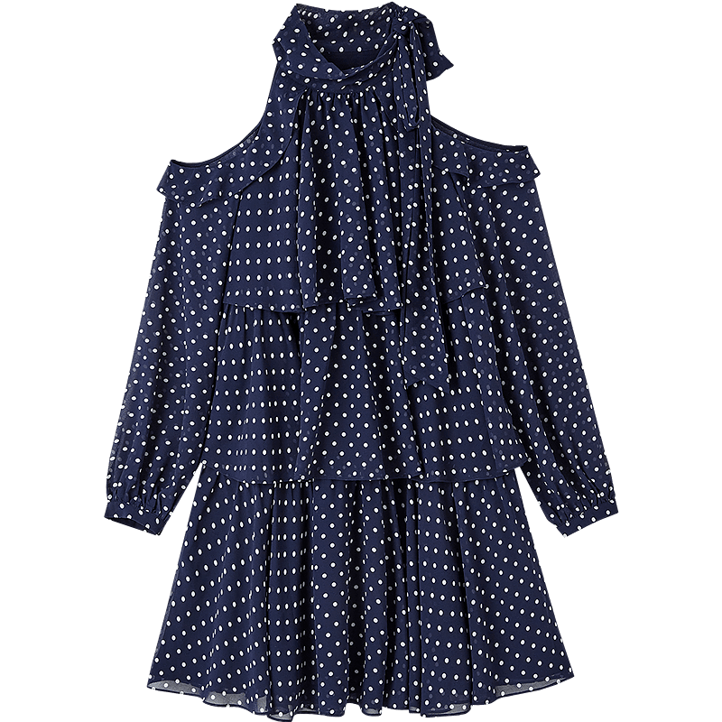 Dme [Lightweight Small Wave Dot] Summer Girls' Style Vacation Tie-Waist Cake Skirt, Off-Shoulder Floral Elegant Women's Dress