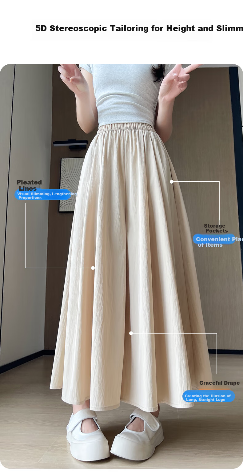 FitonTon Women's High-Waisted Slimming A-Line Skirt Pants, Trendy Casual Loose Wide-Leg Trousers for Summer 2026 New Collectio 5
