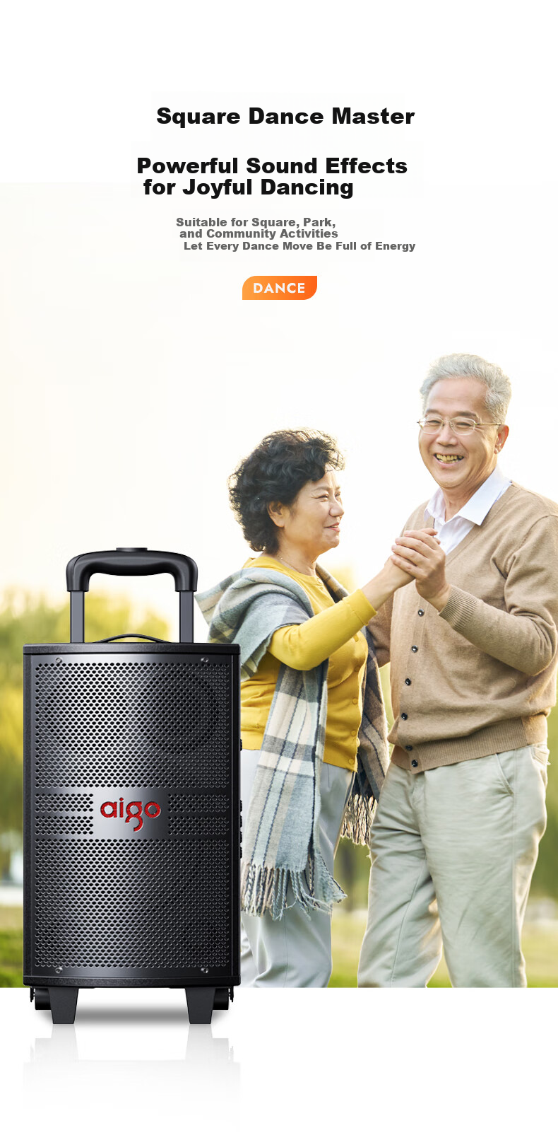 Aiguozhe S308, 8-Inch Square Dance Speaker, Outdoor High-Volume Bluetooth Trolley Speaker, High-Power Portable Mobile Performance Karaoke Subwoofer, Street Vending Loudspeaker, Single Microphone 10