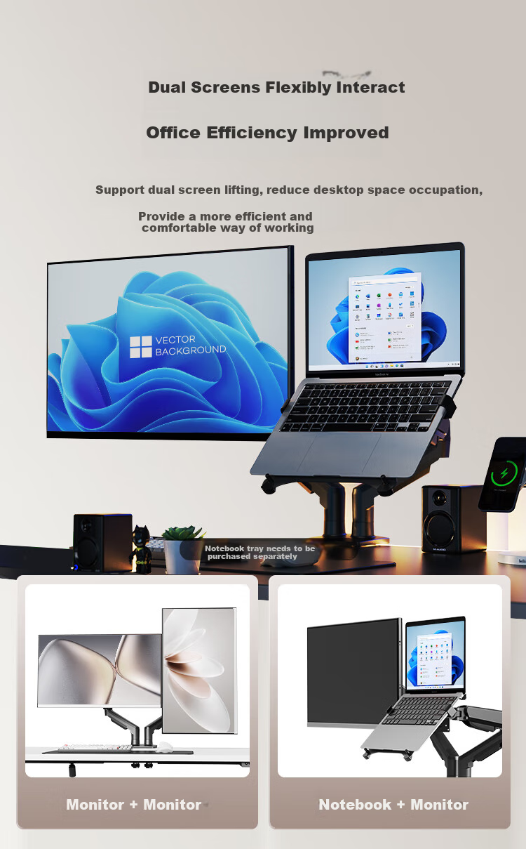 JD Original Monitor Stand, Mechanical Arm, Computer Desk Clamp Base, Screen Lifting Suspended Riser JZ-ZJ01 White 17-32 Inch, Compatible with Zhuowei Gaming 3