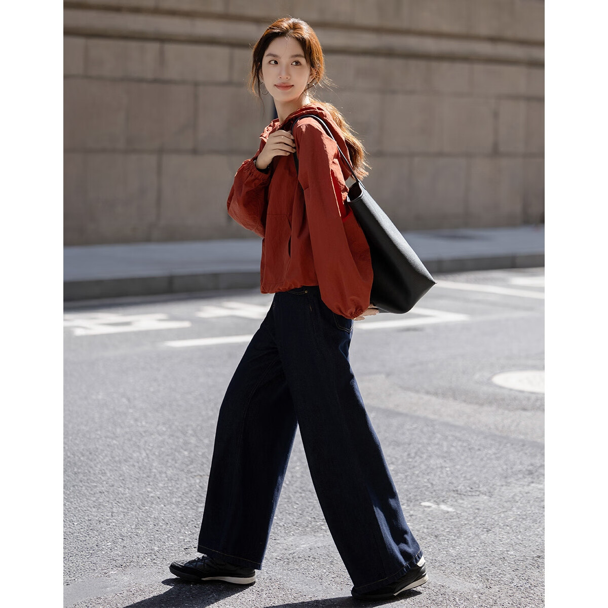 Dme Black Tech Three-Proof Autumn Urban Sports Style Hooded Long Sleeve Loose Fit Petite Comfortable Slimming Women's Jacket