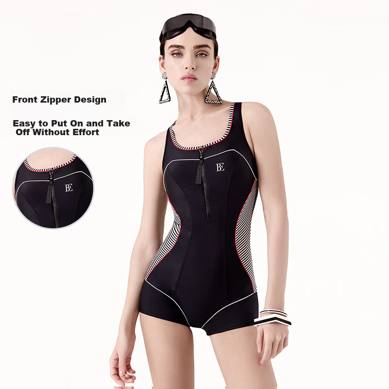 BALNEAIRE 2025 New MIX Series One-Piece Swimsuit for Women, Boyshort Style with Front Zipper, Beach And Hot Spring Wear, 61750, 2XL