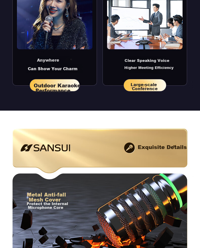 SANSUI K60 Wireless Microphone, Outdoor Square Stage Audio Conference Host Speech Home Karaoke Family KTV Professional Singing Universal Rechargeable Microphone One-To 15