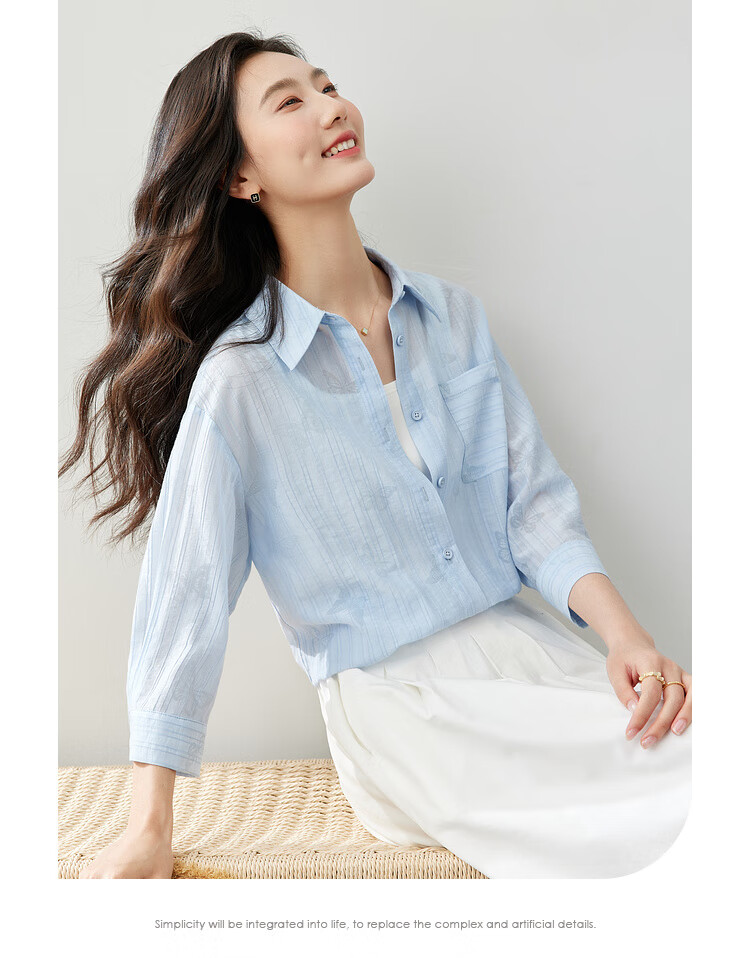 Fansiman Premium Tencel Shirt Women 2026 Summer Pink Loose Elegant Top Light Blue L 25