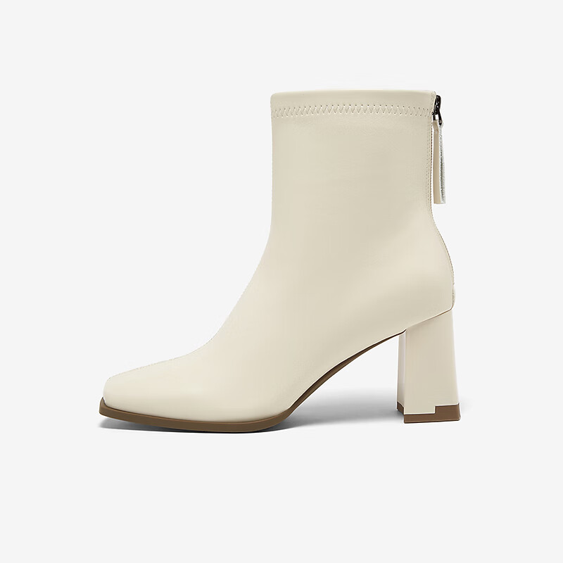 Basto 25 Winter Fashion Boots Women's Square Toe Chunky Heel Mid Boots B2812DZ5 Beige Size 36