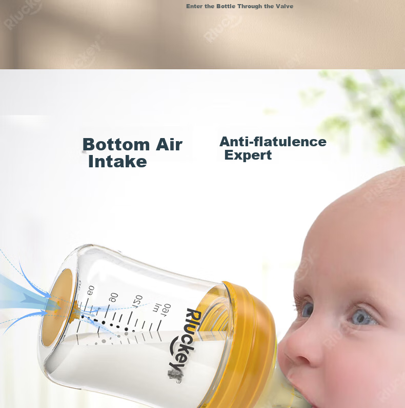 RLUCKEY Newborn Anti-Colic Glass Bottle with Soft, Breast-Like Center Nipple, 160ml, Size S, for 1-3 Months 9