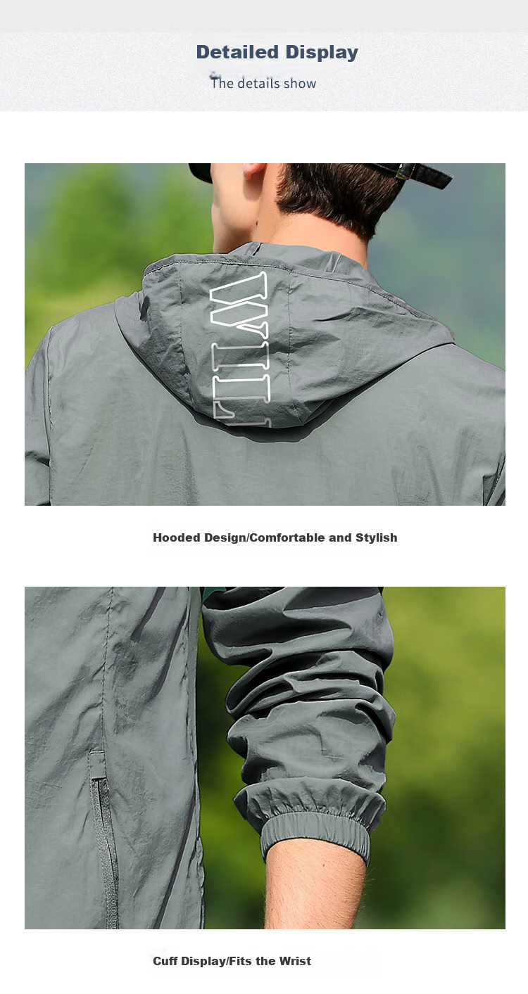 JEEP [Lightweight Sun Protection] Summer Breathable Skin Coat Outdoor Casual UV-Resistant Jacket for Men, Dark Gray, M 9