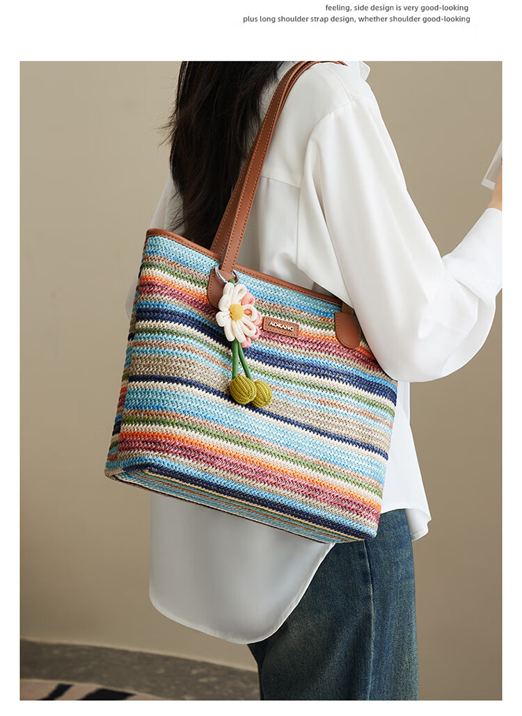 Aokang Women's Handbag, Fashionable Rainbow Color-Block Trendy Tote Bag, Light Luxury Shoulder Bag, Birthday And 520 Gift for Girlfriend Or Wife 14