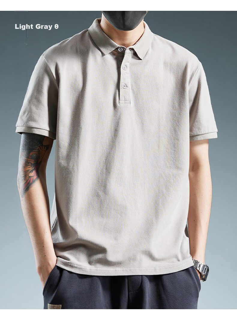 Jeanswest POLO Shirt for Men, Short Sleeve, 2026 Summer New Style, Pure Cotton, Trendy Casual Versatile Top, Light Gray, XL 13