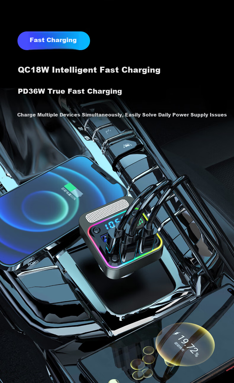 Newmine Car Charger, Cigarette Lighter Super Fast Charging MP3 Car Bluetooth Receiver USB Bluetooth 5.3 Lossless 3