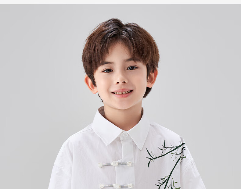 Luomeng Boys' Short-Sleeve Shirt, Chinese-Style Children's New Bamboo Shirt, Boys' Summer Top for Older Kids, White, Size 130 11
