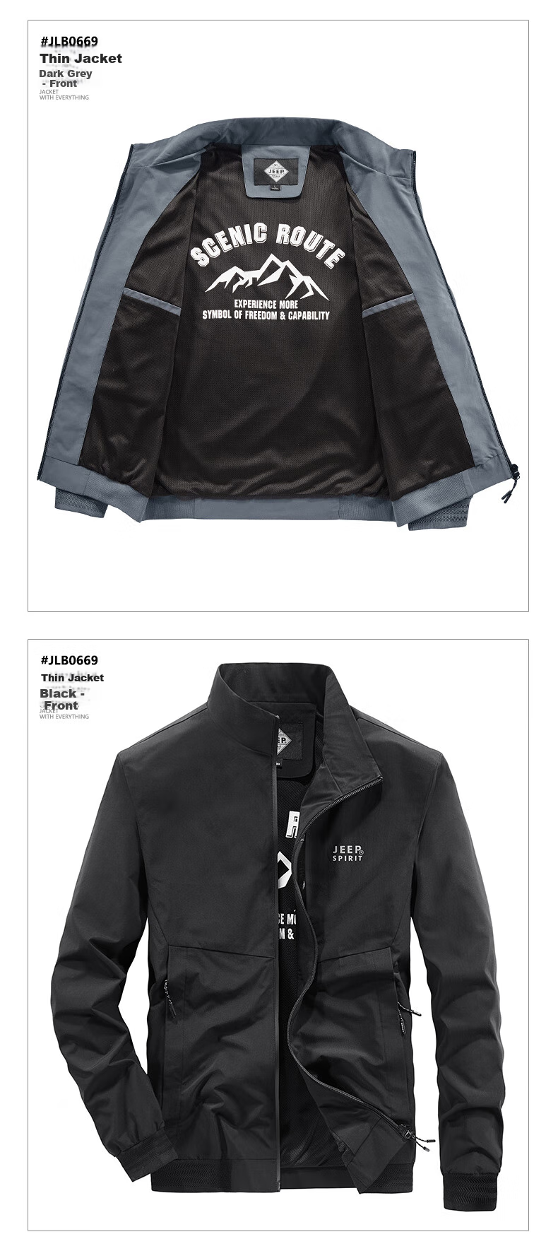 JEEP SPIRIT Men's Jacket, Spring And Autumn Casual Stand-Collar Outerwear, Dark Gray, XL 10