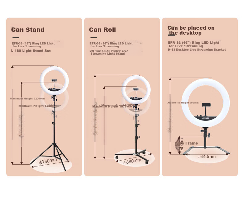 JINBEI EFR-36 Circular Fill Light, LED Mobile Phone Live Streaming Stand Light, Face Light for Streamers, Selfie Photography Beauty Light, Round Cosmetic Tattoo Photography Lighting 8