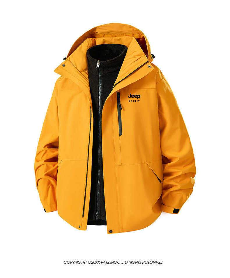 JEEP SPIRIT Men's Autumn Winter 3-in-1 Jacket Casual Sports Waterproof Mountaineering Jacket Black L 12