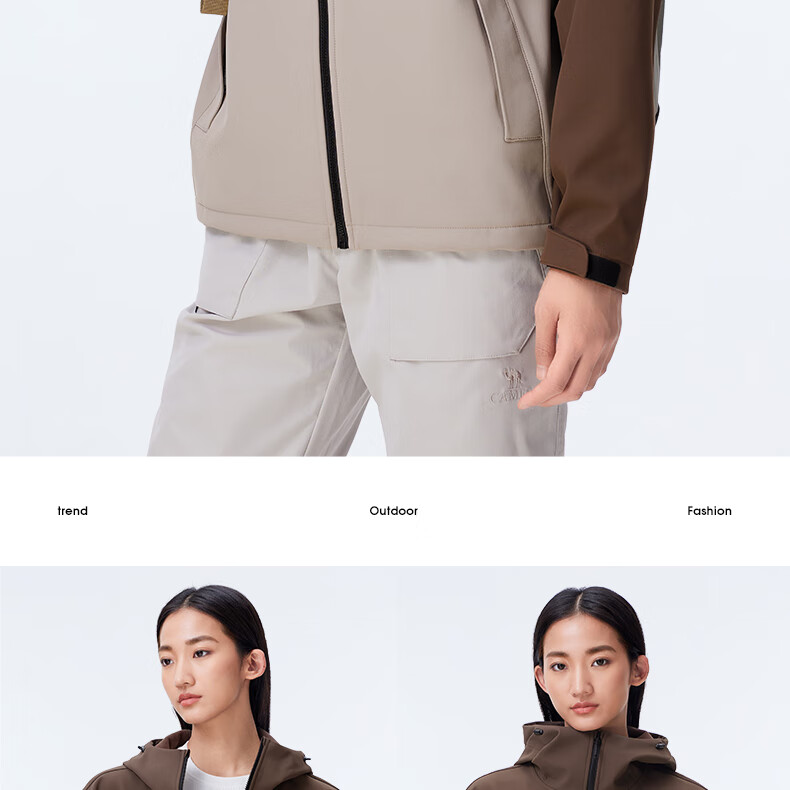 CAMEL Outdoor Soft Shell Jacket, Unisex Hooded Water-Repellent Windproof Mountaineering Hiking Coat A34CZ01797 L 16