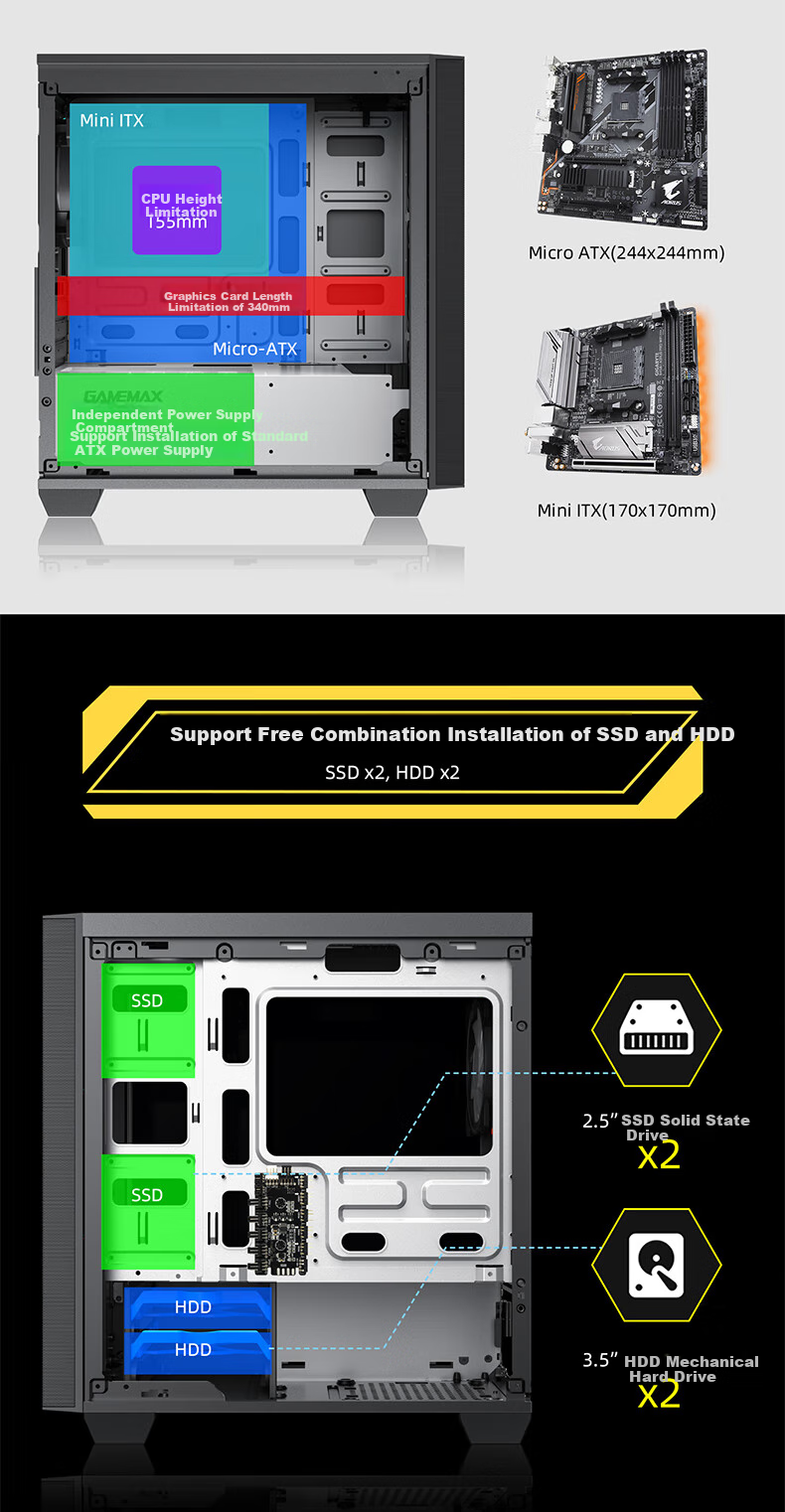 GAMEMAX Titan Giant 2 Full Tower Silent Desktop Computer Tower EATX/soundproof Noise Reduction Plate/water Cooling/360mm Water Cooling Can Only Fit 1 Optical Drive/multi-Bay Gaming Case 10