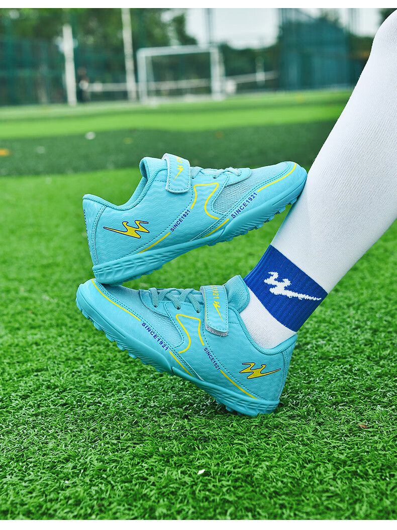 Shuangxing Children's Soccer Shoes TF Turf Studs Velcro Large Kids Student Youth Non-slip Wear-resistant Football Shoes Pink Size 39 3
