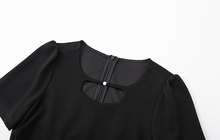 Dme [Black Spade Contract] Summer Elegant 250G Cotton-Like Breathable Layer Round Neck Waist-Cinching Side Slit Women's Dress 6