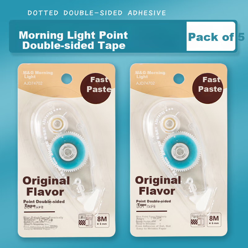 M&G Dot Double-Sided Tape, 8m*6mm, Blue Dots, for Students' Creative Crafts And Journaling, Erasable Double-Sided Tape, 5 Cards Per Pack, AJD74702
