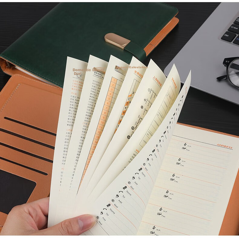 Zhongjianwenju Loose-Leaf Notebook, Office Business Journal, Work Notebook, Stationery Supplies, Leather Diary, Meeting Record Book, Customizable Logo, A5 Gray 25-21 Simple 17