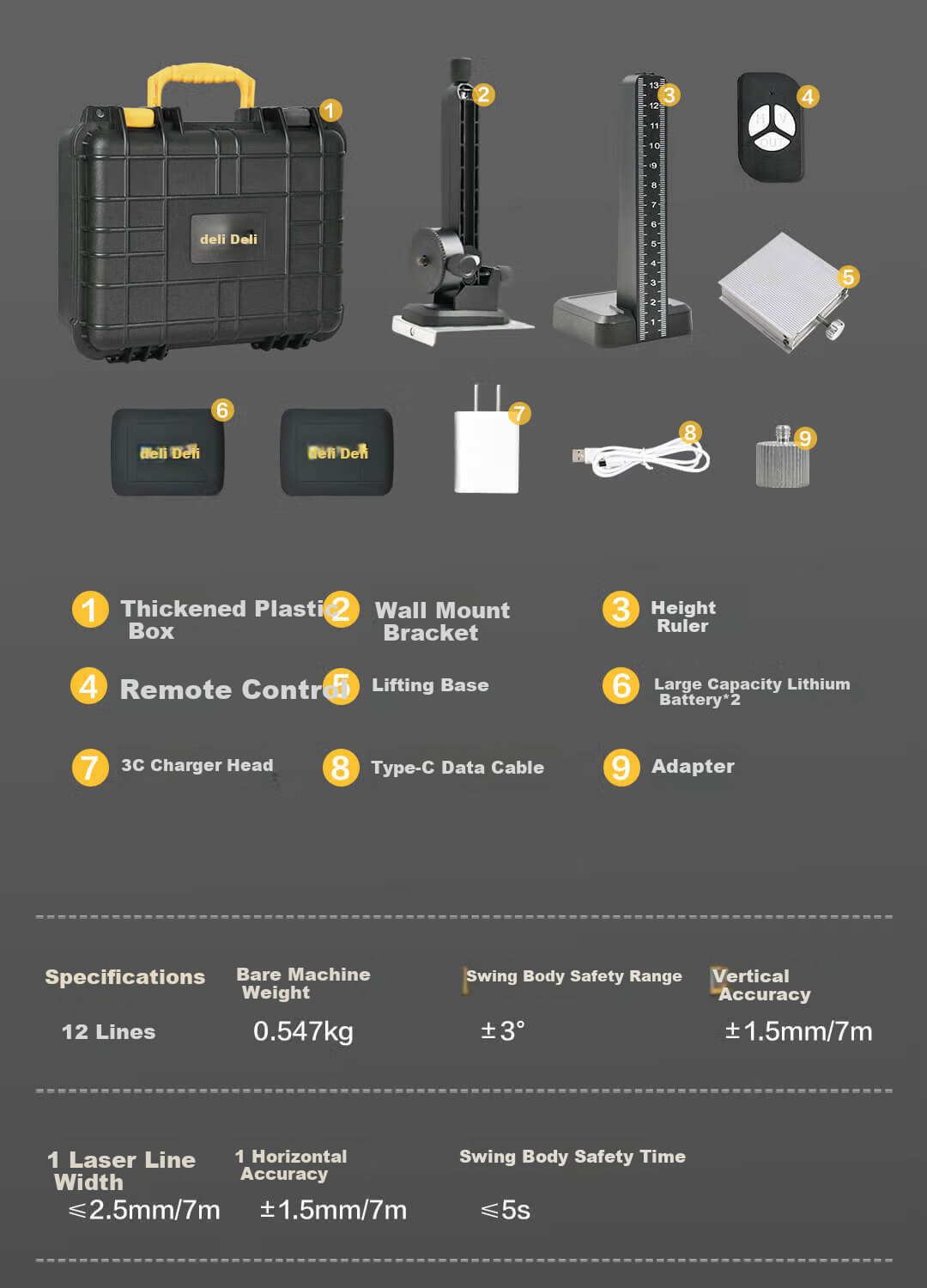 Deli Green Light 16-Line Dual-Electrical Laser Level, Infrared Outdoor High-Brightness High-Precision Automatic Leveling, Floor And Wall-Mounting Instrument 11