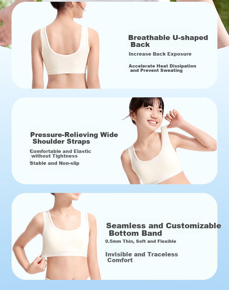 PurCotton [Xiao Qingfeng Yi Jia] Girls' Underwear Bra, Puberty Breathable Children's Underwear, for Ages 6-12, Early Development, Self-Operated 10
