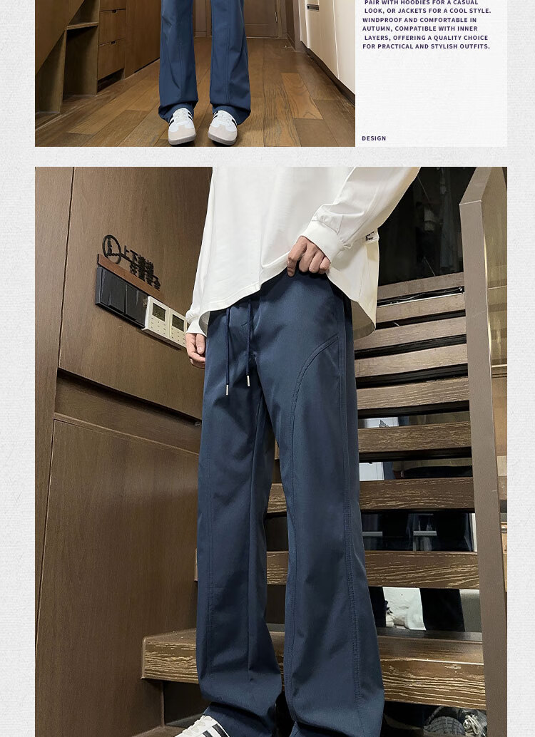 Dingfengbaoluo American Retro Long Pants, Summer High Street Casual Men's Loose Straight Wide-Leg Slightly Flared Trousers SPD01 Off-White 2XL 4