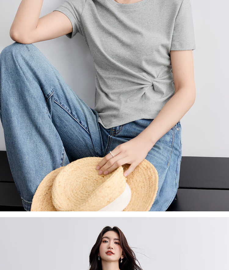 Shangdu Bila Slim Fit Slimming Pure Cotton T-Shirt Women Summer Design Irregular Short Sleeve Elegant Top Black S 20