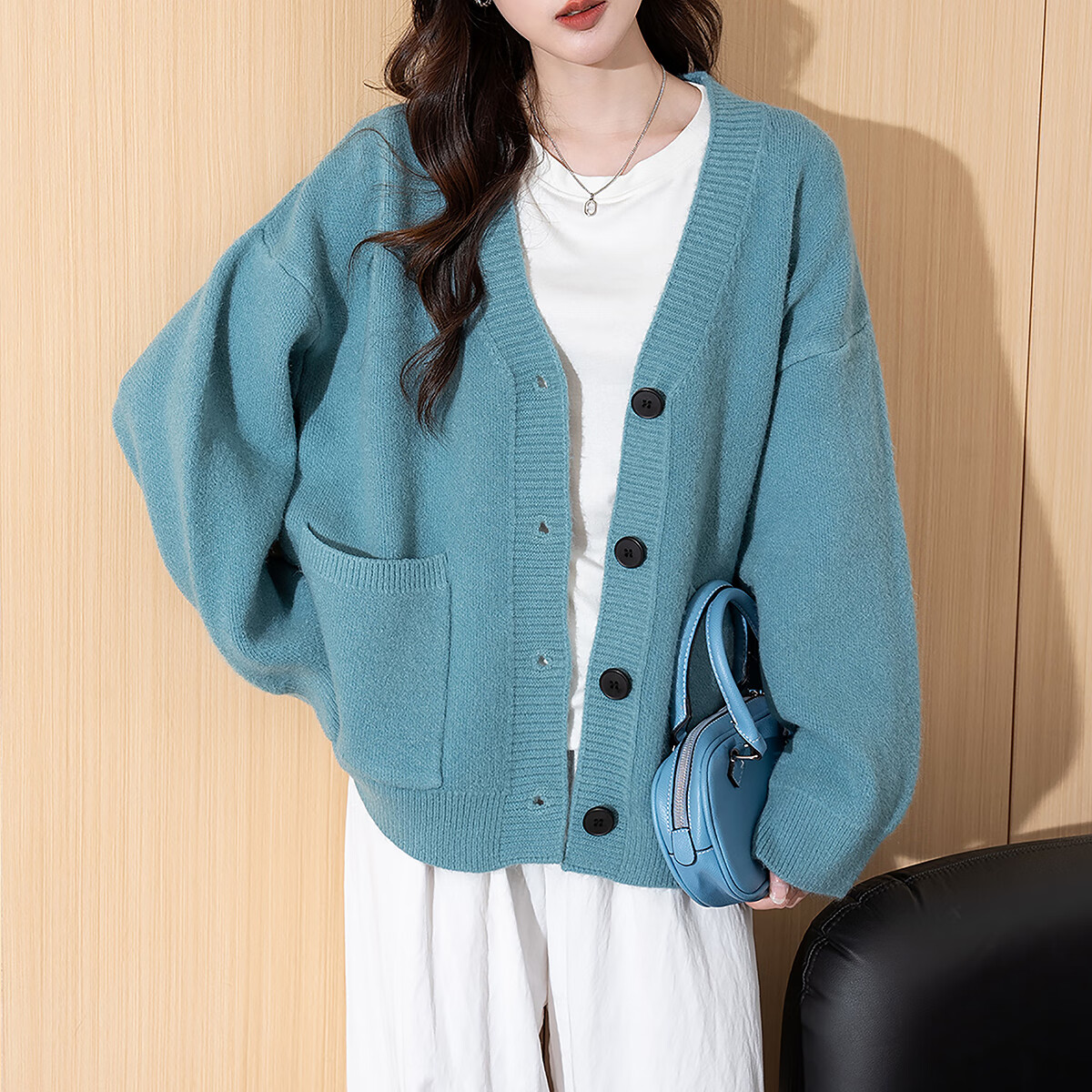 TonLion 2025 Autumn Winter Casual Women's Simple V-Neck Cardigan Jacket