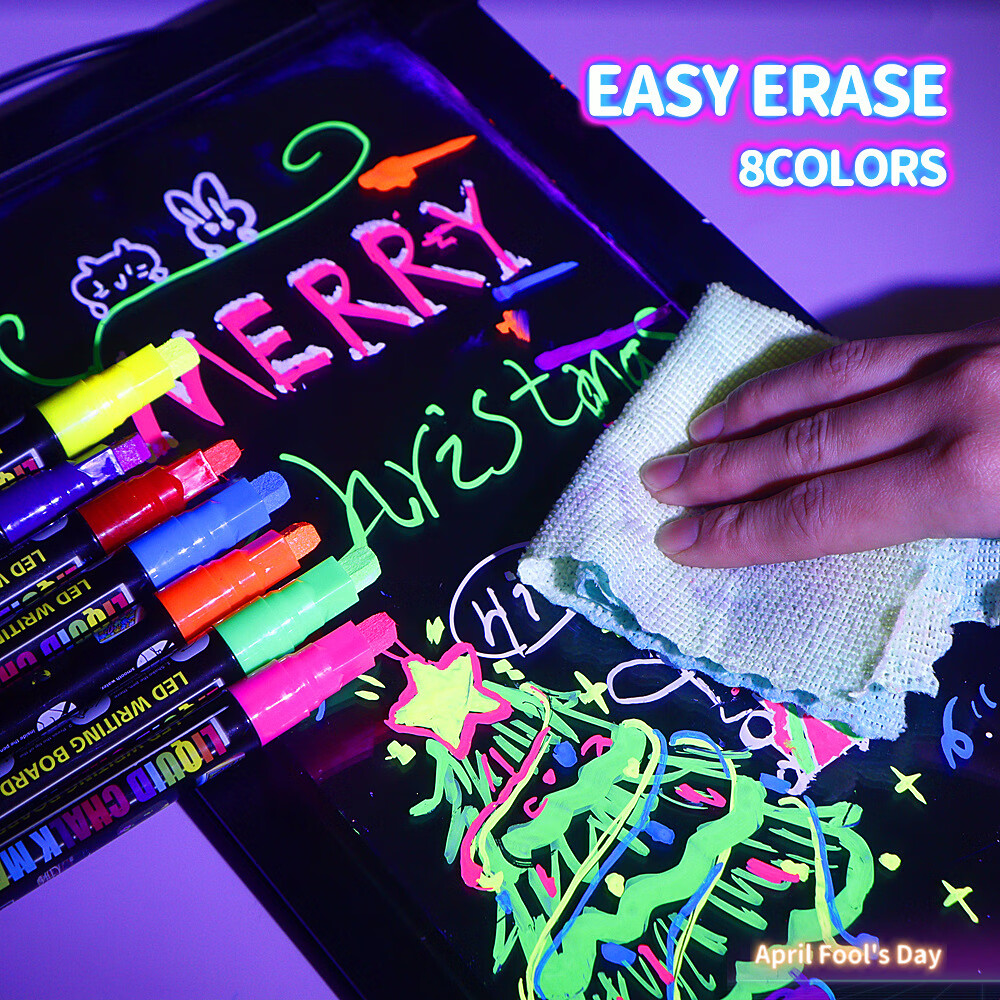 GOTOVAN Fluorescent Board Marker Pen for Advertising Boards Whiteboard Handwriting Pen Small Blackboard Water-Based Erasable Colored Pen Glass Board Thick Night Glow Wide Tip High Capacity Luminous PO