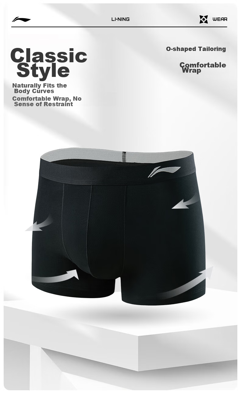 Li-Ning Men's Underwear (3-Pack), Sports Boxer Briefs, Anti-Chafing Crotch, Running Quick-Dry Modal Breathable Tight-Fitting Shorts 4