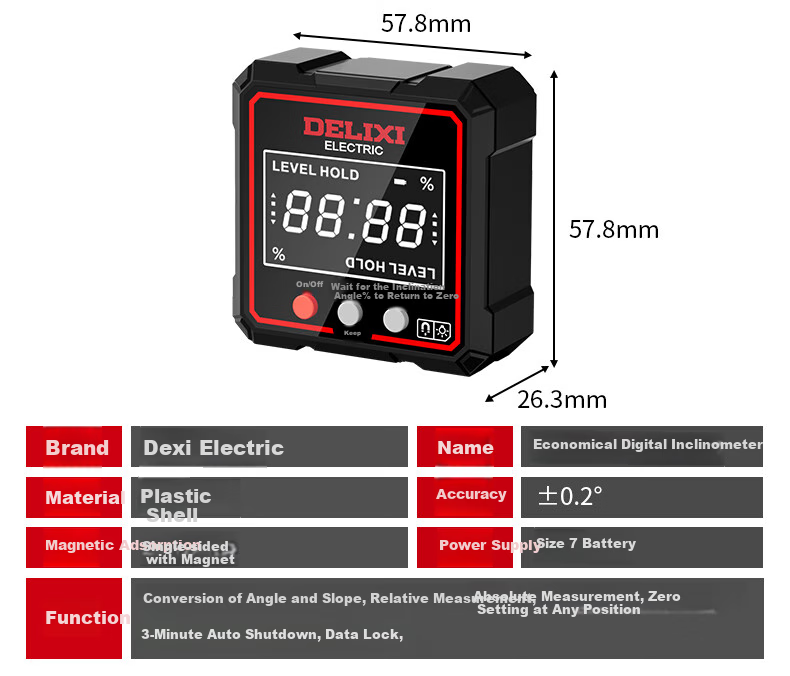 DELIXI ELECTRIC Laser Digital Inclinometer High Precision Angle Meter Magnetic Metal Level Household Angle Ruler 14