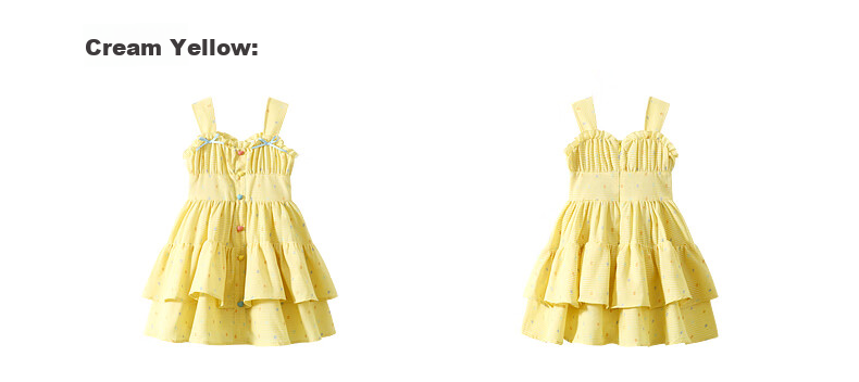 Zhimu Girls' Dress, for Older Children, Sweet Spaghetti Strap Princess Dress, Children's Dress, Cream Yellow, Size 160 14