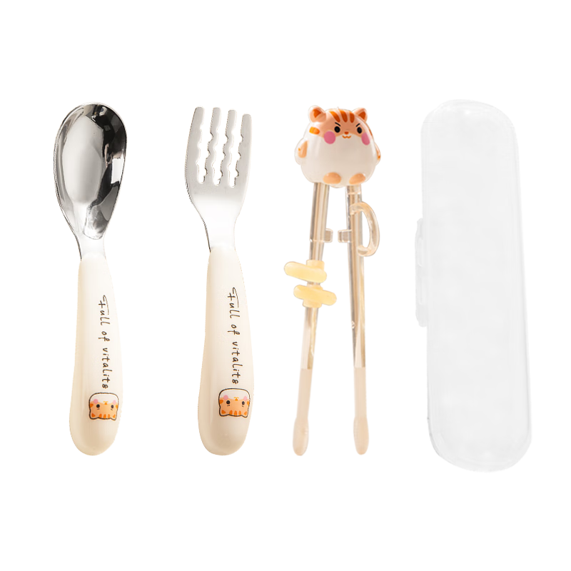 Guangyi Children's Chopsticks Training Set with Fork And Spoon, 3-Piece Kids' Tableware Set + Box GY1488