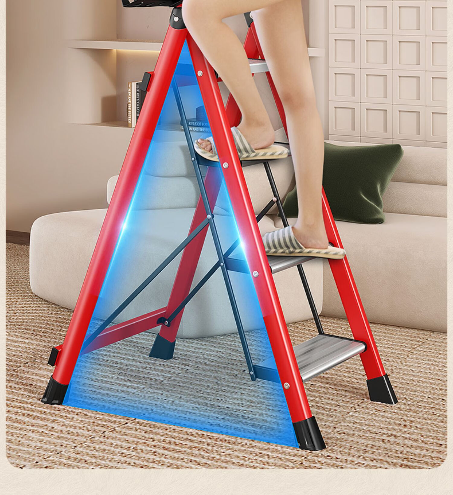 YuanNai Household Safety Folding Ladder Aluminum Alloy Step Ladder White - Four Step Ladder 8