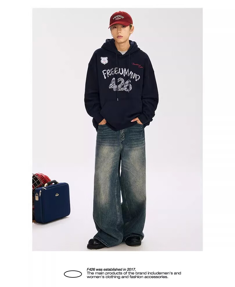 F426 [Zhao Lusi Style] National Trend Brand Autumn Couple's American Loose Graffiti Hoodie Yellow L 15