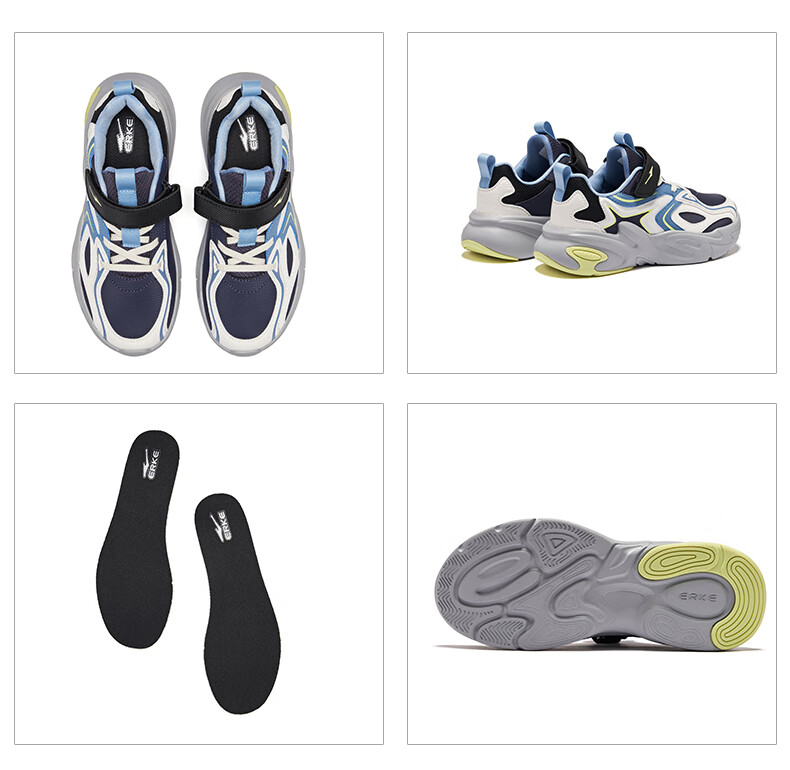 ERKE Kids Boys Sports Shoes Children's Leather Shock Absorption Casual Shoes Original Color/Yam Gray Size 31 39
