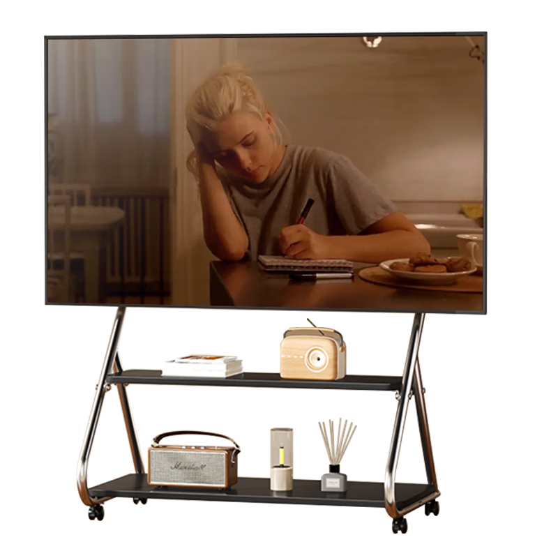 Enlipu TV Mobile Stand for 55-86 Inches, Stainless Steel Artistic Movable TV Bracket, Home Floor-Standing Cart with Wheels Suitable for Multiple TV Brands