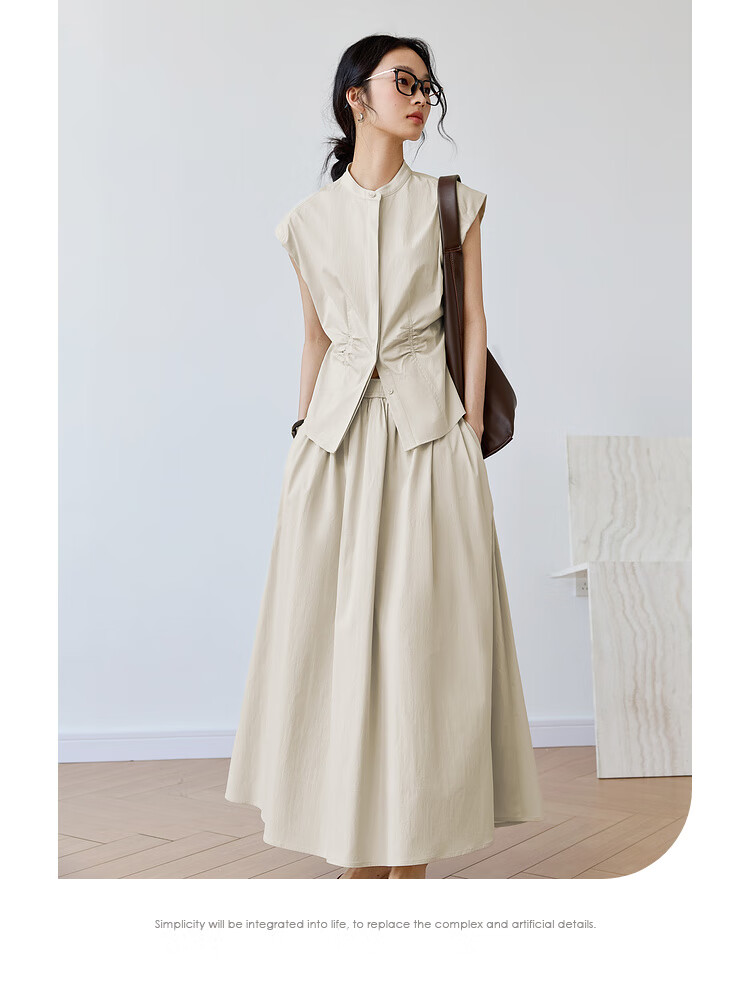 Fansiman French Style Pleated Top and Skirt Set for Women 2026 Summer New High-End Waist Slimming Two-Piece Set Size S 8