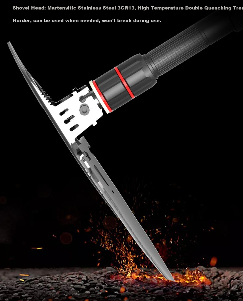 TRE-Hana HN-G22 Flagship Military Shovel with Built-In Lighting, Multifunctional Folding Shovel, Car-Mounted Iron Spade, Military Entrenching Tool 4