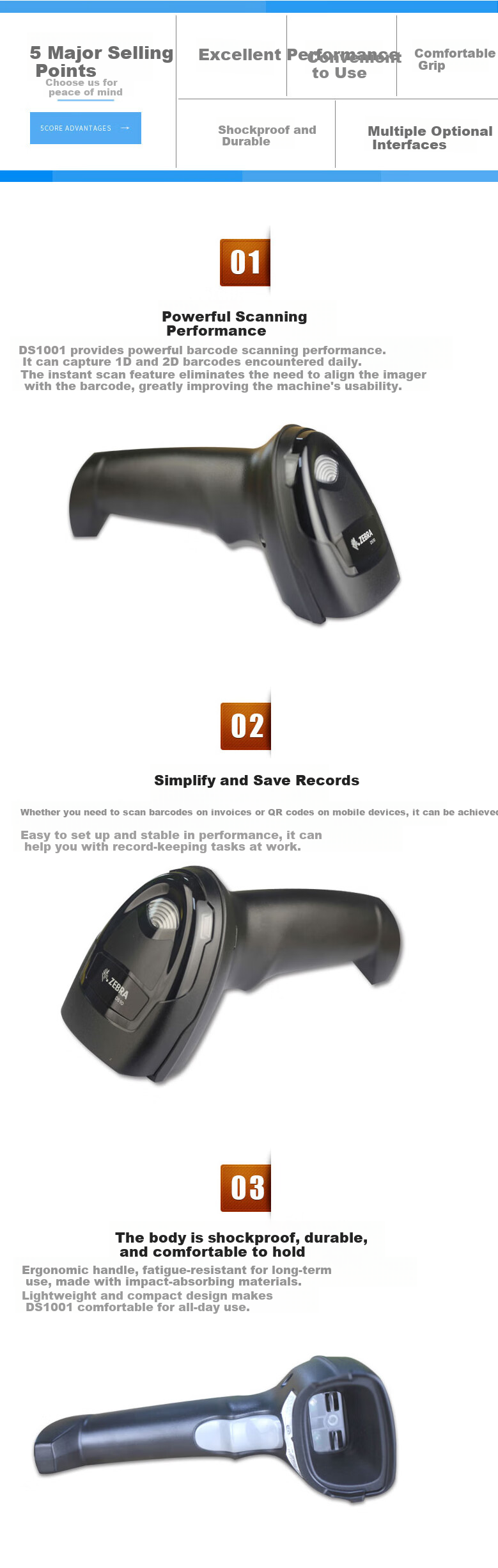 ZEBRA DS1001 Barcode Scanner Wired Scanner Data Collection Barcode QR Code Cashier Medical Insurance Payment Pharmaceutical Traceability Logistics Express Delivery Query Spare Parts Inventory 3