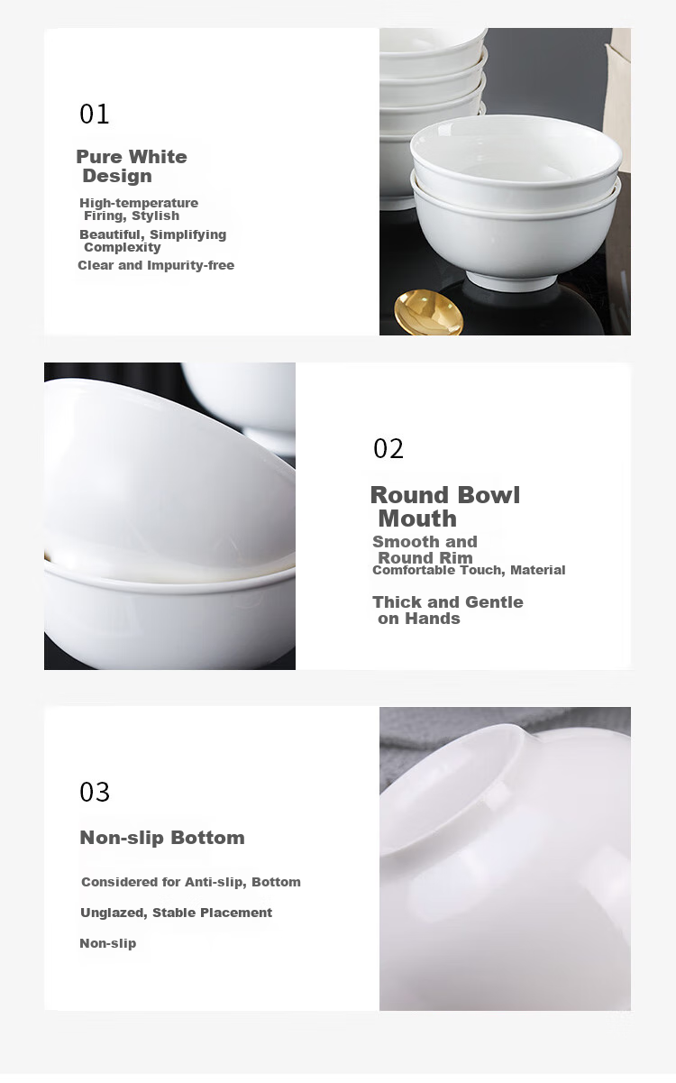Jieyajie Ceramic Noodle Bowls, Personal Use White Porcelain Bowls, Chinese-Style 5-Inch Inverted Edge Rice Bowls, Microwave Safe, Set of 6 3