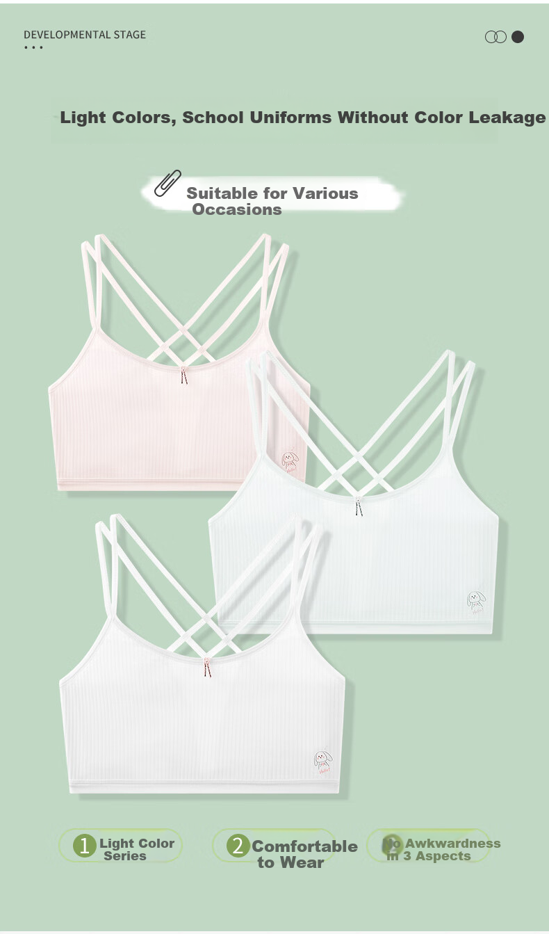 Ailier & ouluola, 2 Pieces Girls' Underwear, for Ages 9-12, Puberty, Elementary School Students, First Stage, Older Girls, Small Vest Bra, White And Pink, XL 7
