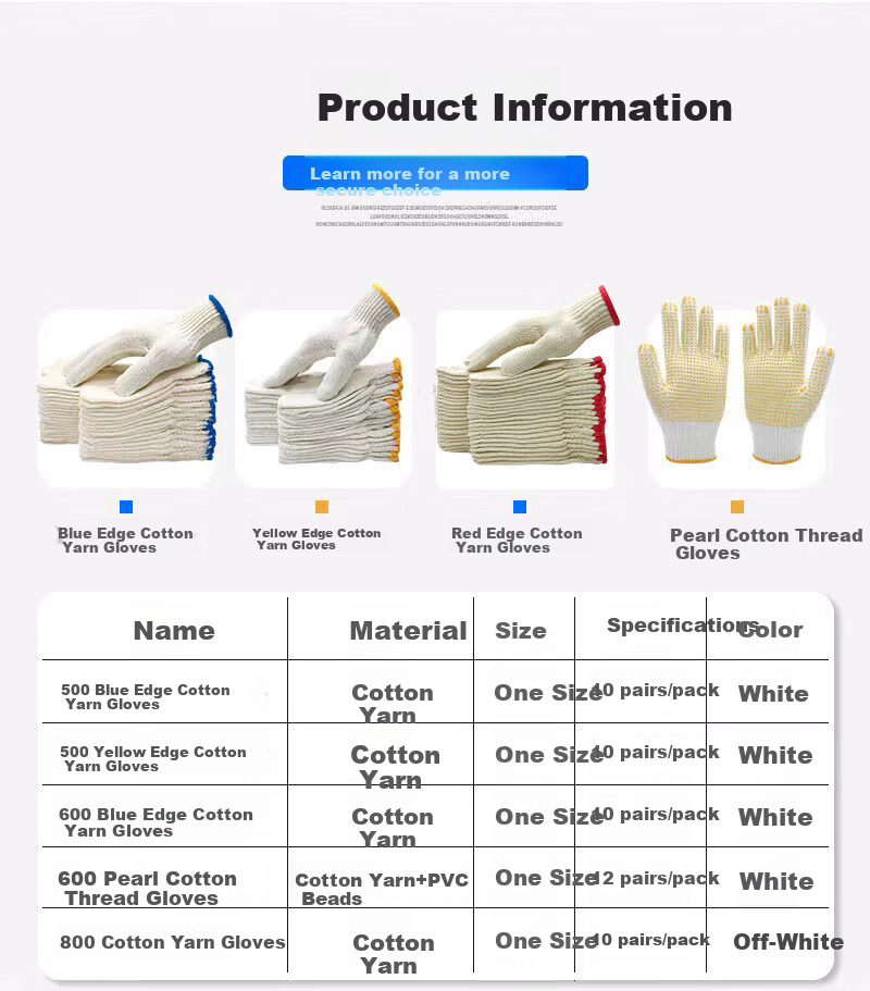 Teweiqiang Cotton Work Gloves, 30 Pairs/pack, 800 Red Edge, Thickened, Non-Slip, Wear-Resistant, Industrial White Cotton Yar 4
